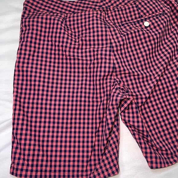 Bonobos Swim Trunks Size 33 Pink Blue Gingham Button Front Mesh Lined Preppy Dad - Picture 12 of 14